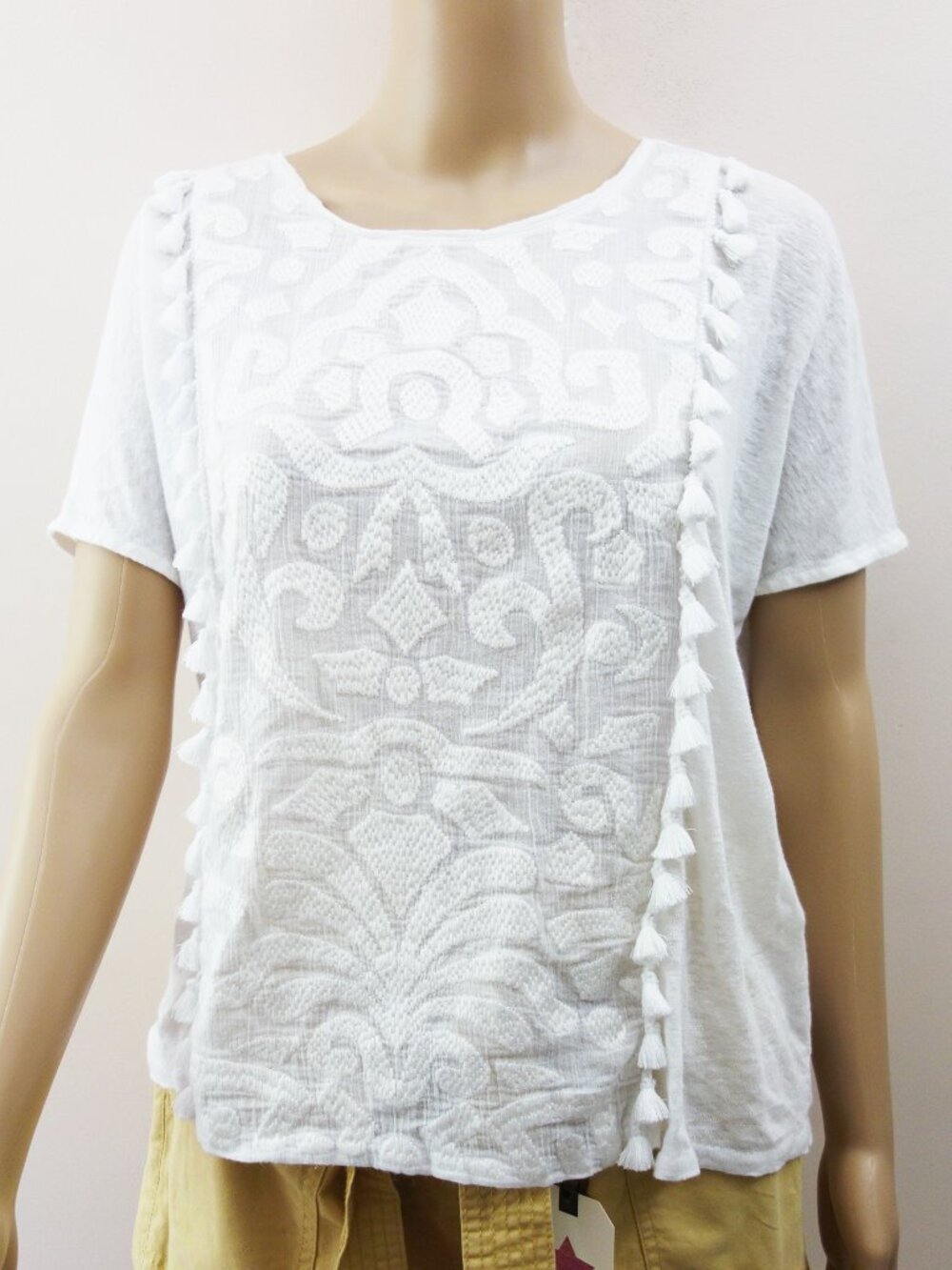 J. Crew White 100% Linen Blouse with Embroidery and Tassels Relaxed Fit (XS) New